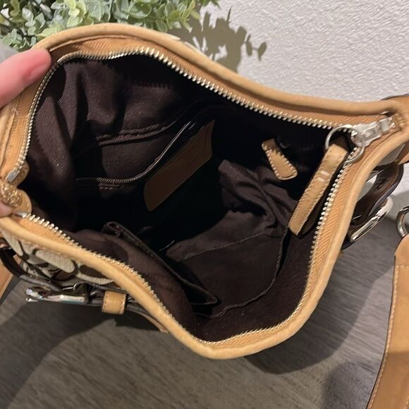 COACH 3574 Sufflette Cloth + Leather Shoulder Bag Crossbody Tan Jacquard - Picture 16 of 16